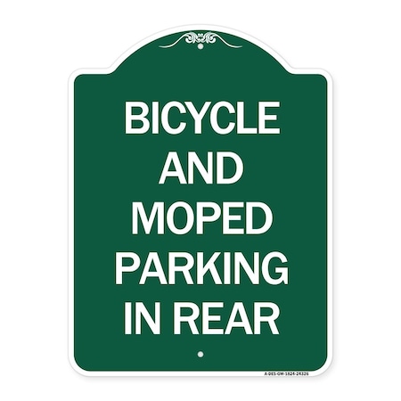 Signmission Bicycle and Moped Parking in Rear, Green & White Aluminum Sign, 18" x 24", GW-1824-24326 A-DES-GW-1824-24326